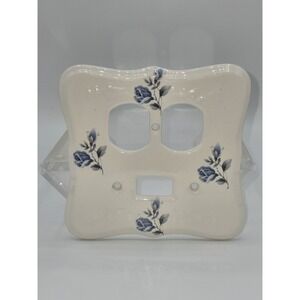 Vintage Athena USA Ceramic Double Light Switch Cover Blue Rose Floral‎ 5¼"
